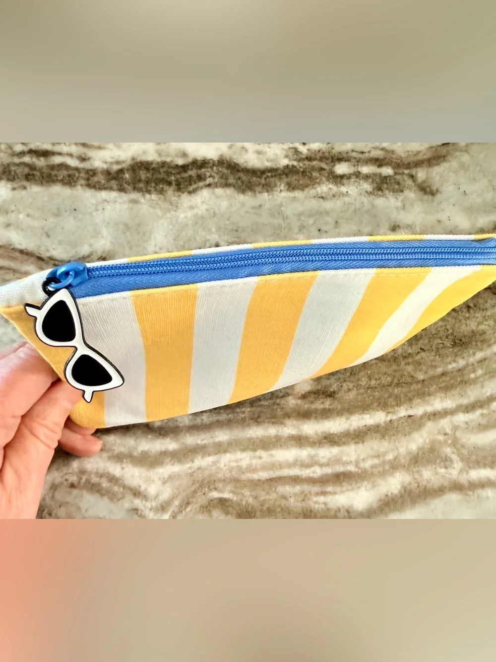 Ipsy Glam Bag~July 2026 NWOT 5x7” - Bag only~No Products~White/Yellow/Blue~New